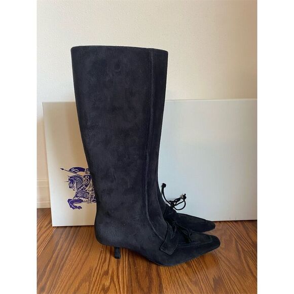 Burberry Sovereign Black Suede Knee-High‎ Boots 39.5 - Picture 1 of 10